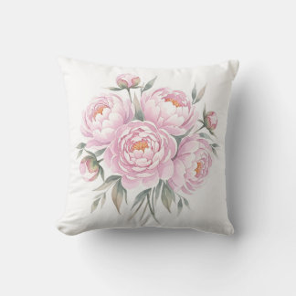 Coussin Bouquet de pivoines rose fardé floral aquarelle