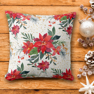Coussin Bouquet de poinsettia rouge Confetti doré Noël