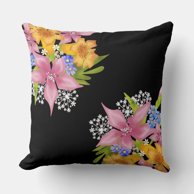 Coussin Bouquet de printemps fleurs florales rose jaune bl (Recto)