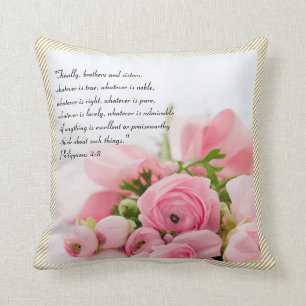 Coussin Bouquet de rose en pastel de vers de bible de