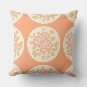 Coussin Bouquet de roses coupé en bois Écluse corail orang