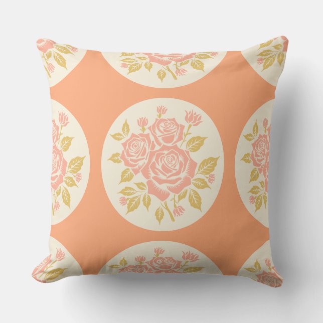 Coussin Bouquet de roses coupé en bois Écluse corail orang (Recto)