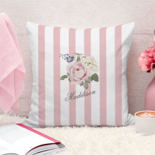 Coussin Bouquet de roses rayées rose-chic du pays Monogram