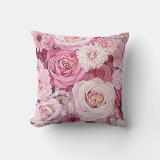 Coussin Bouquet de roses roses pastel Art floral |  (Recto)