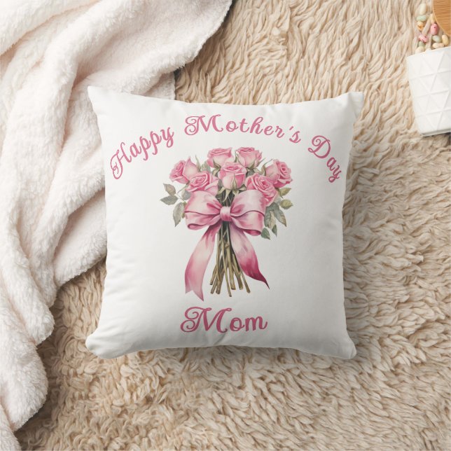 Coussin Bouquet de roses roses personnalisé Cadeau de Fête (Couverture)