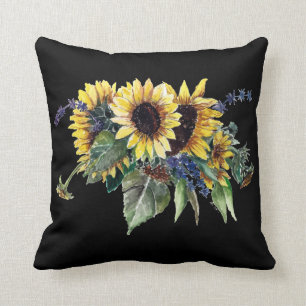 Coussin Bouquet de tournesol en noir