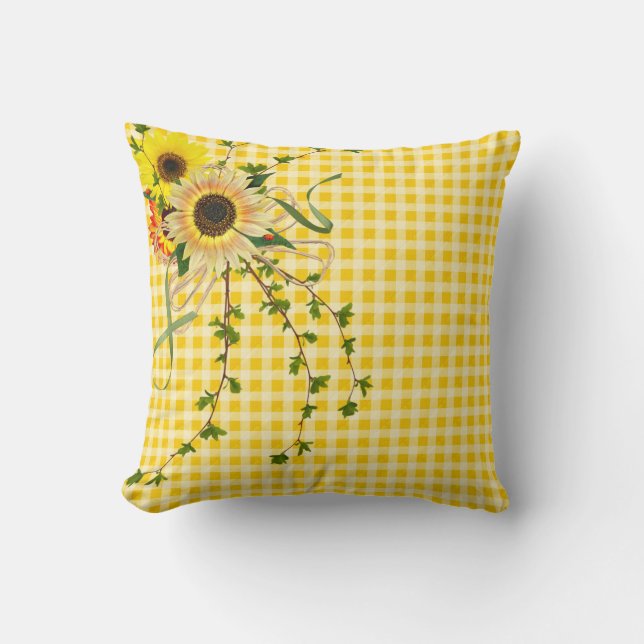 Coussin bouquet de tournesol sur en vichy (Recto)