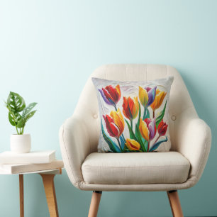 Coussin Bouquet de tulipes arc-en-ciel