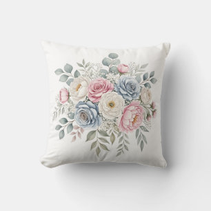 Coussin Bouquet décoré de rose vintage et d'eucalyptus