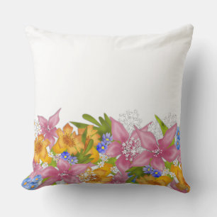 Coussin Bouquet d'été fleurs florales rose jaune bl