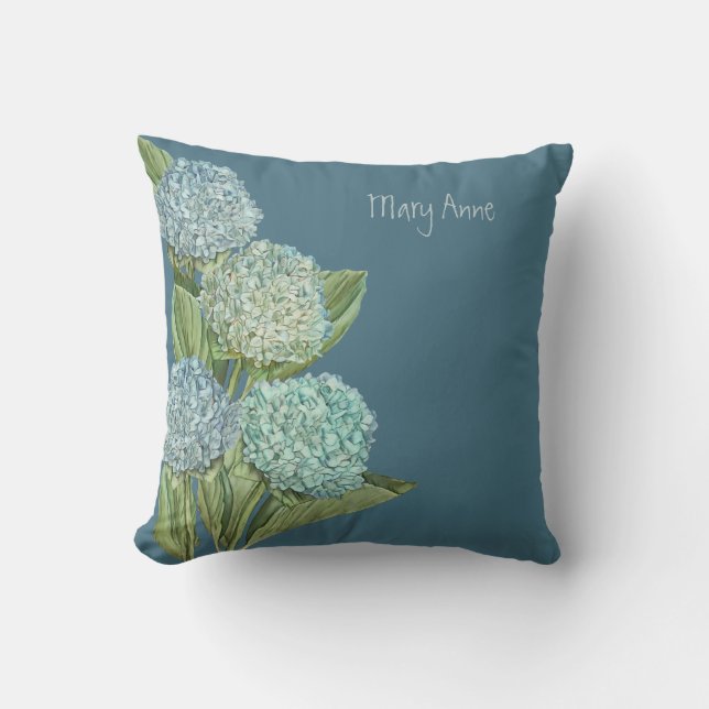 Coussin Bouquet d'hortensia bleu poussiéreux (Recto)