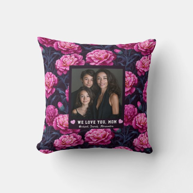 Coussin Bouquet d'oeillets Mummy Mum Fils Décoration de Bu (Recto)