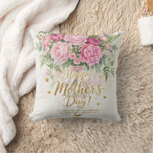 Coussin Bouquet élégant de pivoines roses Carte Joyeuse fê
