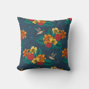 Coussin Bouquet et colibris tropicaux