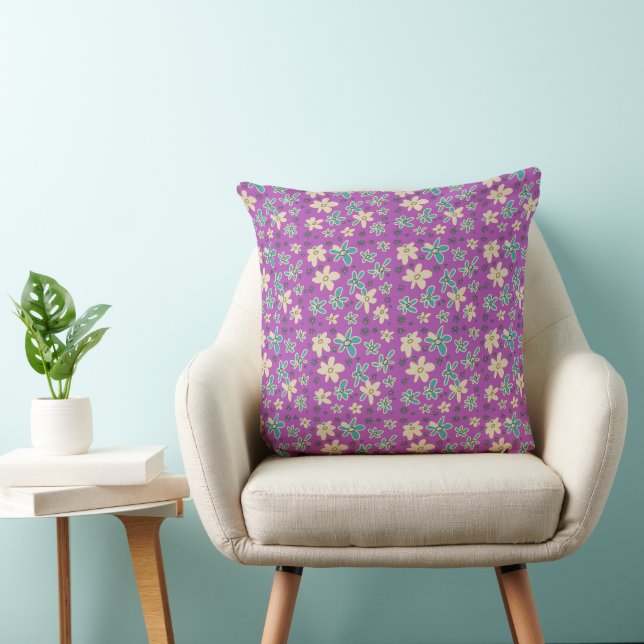 Coussin Bouquet Fleur Daisy Meadow Purple Ecru Turquoise (Chaise)