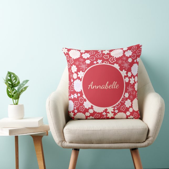 COUSSIN BOUQUET FLEURIER CRÈME MODÈLE FLORAL ROUGE AVEC TE (Chaise)