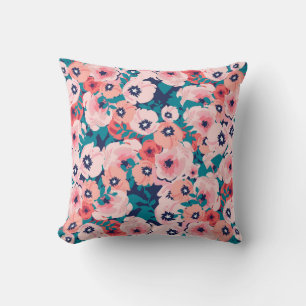 Coussin Bouquet floral aquarelle : pivoines Vintages.