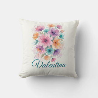 Coussin Bouquet Floral Aquarellisé Personnalisé avec Nom
