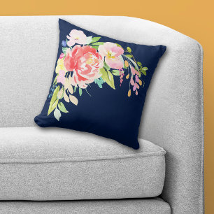 Coussin Bouquet floral bleu marine