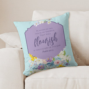 Coussin Bouquet Floral de Printemps à l'Aquarelle avec Ver