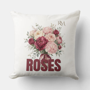 Coussin Bouquet Floral de Roses Romantiques Dessin de Fleu