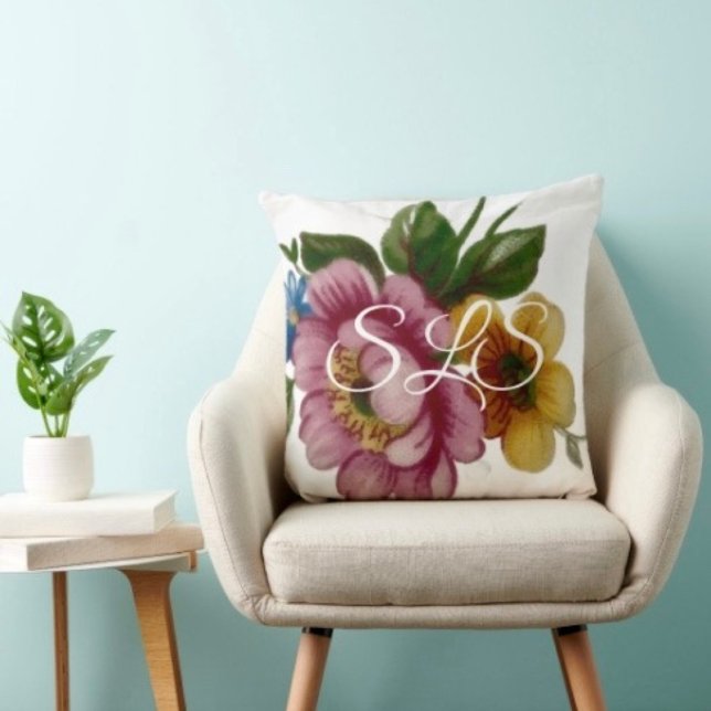 Coussin Bouquet floral de tasse à thé (100% polyester wrinkle-free, heavyweight stretch material. Hidden zipper enclosure. Made in the USA.)