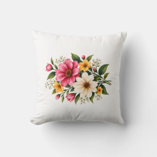 Coussin Bouquet floral élégant rose et jaune Botanique 💐