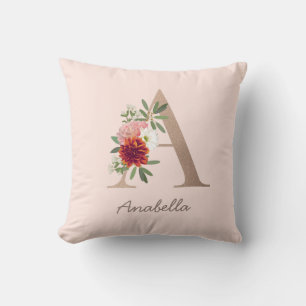 Coussin Bouquet floral lettre monographique personnalisée