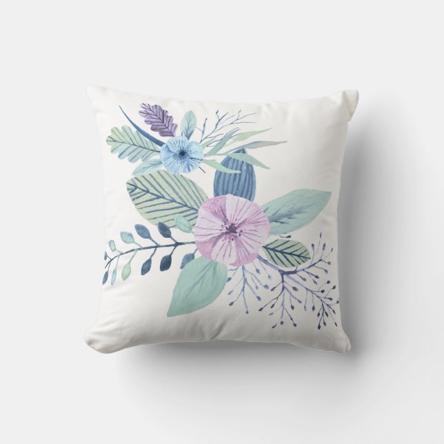 Coussin Bouquet floral Motif de couleur bleu et pourpre (Recto)