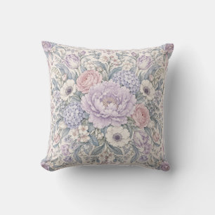 Coussin Bouquet floral rose lilas dans un cadre orné