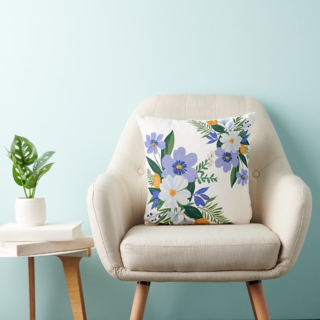 Coussin Bouquet floral violet orange (Chaise)