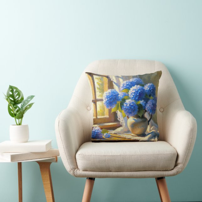Coussin Bouquet Hydrangea Bleu En Juge Vintage (Chaise)