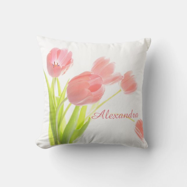 Coussin Bouquet lumineux, frais, rose de tulipe sur le nom (Recto)