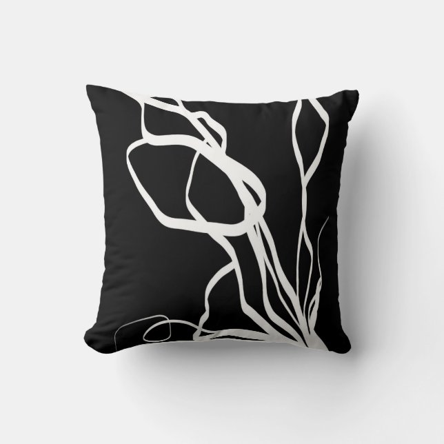 Coussin Bouquet Noir : Abstrait noir et blanc (Recto)