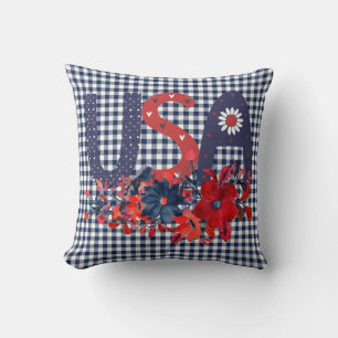 Coussin Bouquet Patriotique Rouge Blanc & Bleu USA