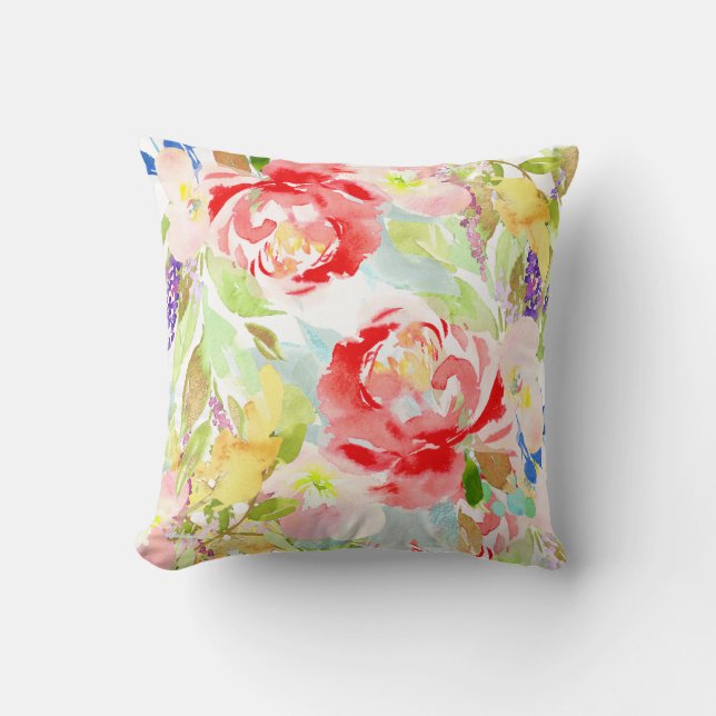 Coussin Bouquet PixDezines Floral Aquarelle/Peonies de Cor (Recto)