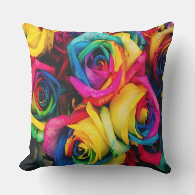 Coussin Bouquet Rose arc-en-ciel (Recto)