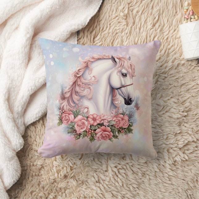 Coussin Bouquet Rose Blanc Cheval Imaginaire Enfants (Couverture)
