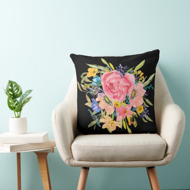 Coussin Bouquet Rose d'aquarelle (Chaise)