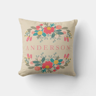 Coussin Bouquet rose floral avec nom
