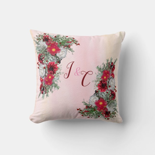 Coussin Bouquets Bourgogne Fleurs (Recto)