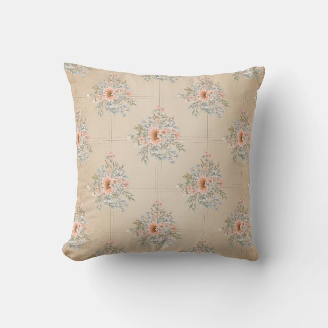 Coussin Bouquets de pêche et de bleu sur l'oreiller à lanc (Recto)