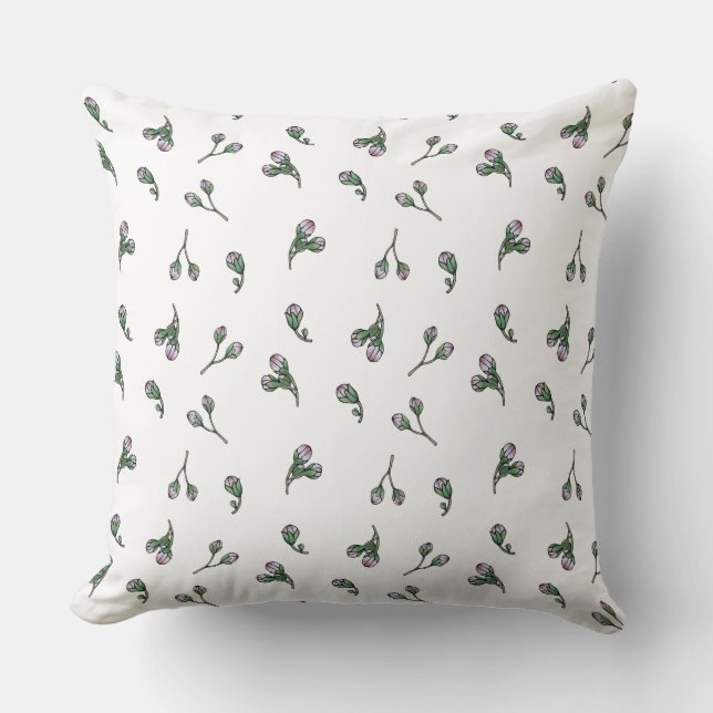 Coussin Bourgeon de Fleur - Rose et vert - Motif floral dé (Recto)