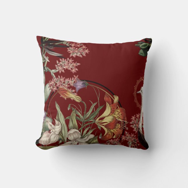 Coussin Bourgogne Artistique Tigre Lily Design Floral (Recto)