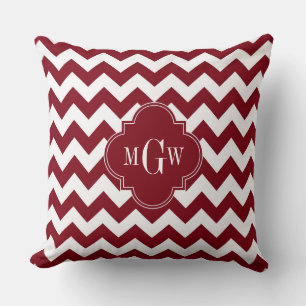 Coussin Bourgogne Blanc Chevron Bourgogne 3 Initiale Monog