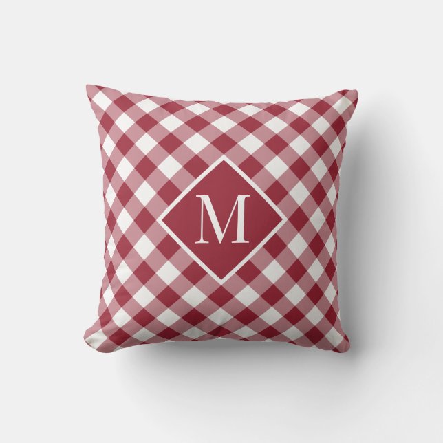 Coussin Bourgogne Blanc En vichy Vérifier Motif Chic Monog (Recto)