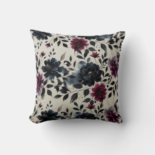 Coussin Bourgogne Bleu Minuit Floral Amande Beige