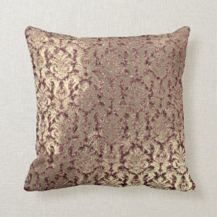 Coussin Bourgogne Damask Rose Rose Blush Sequo Faux Gold