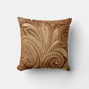 Coussin Bourgogne doré vintage élégant luxe paisley
