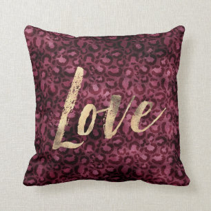 Coussin Bourgogne Empreinte de léopard Gold Love
